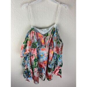 Alice + Olivia Womens Top Multicolor Floral Size S V-neck Off-Shoulder Ruffle
